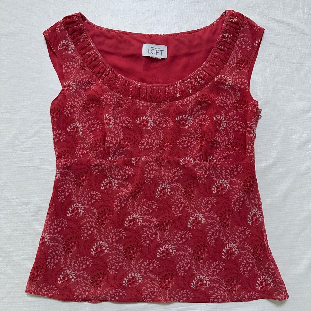 Womens‎ Red Floral Chiffon Top M Babydoll Empire Waist Whimsigoth Fairy Romantic